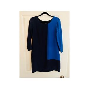 J.Crew Silk Colorblock Mini Dress in Navy/Bright Blue